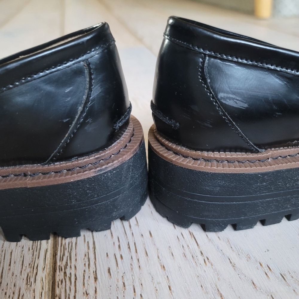 Sam Edelman Laurs Black Patent Platform Lug Sole Loafers 7.5 Gold Buckle - Picture 13 of 14